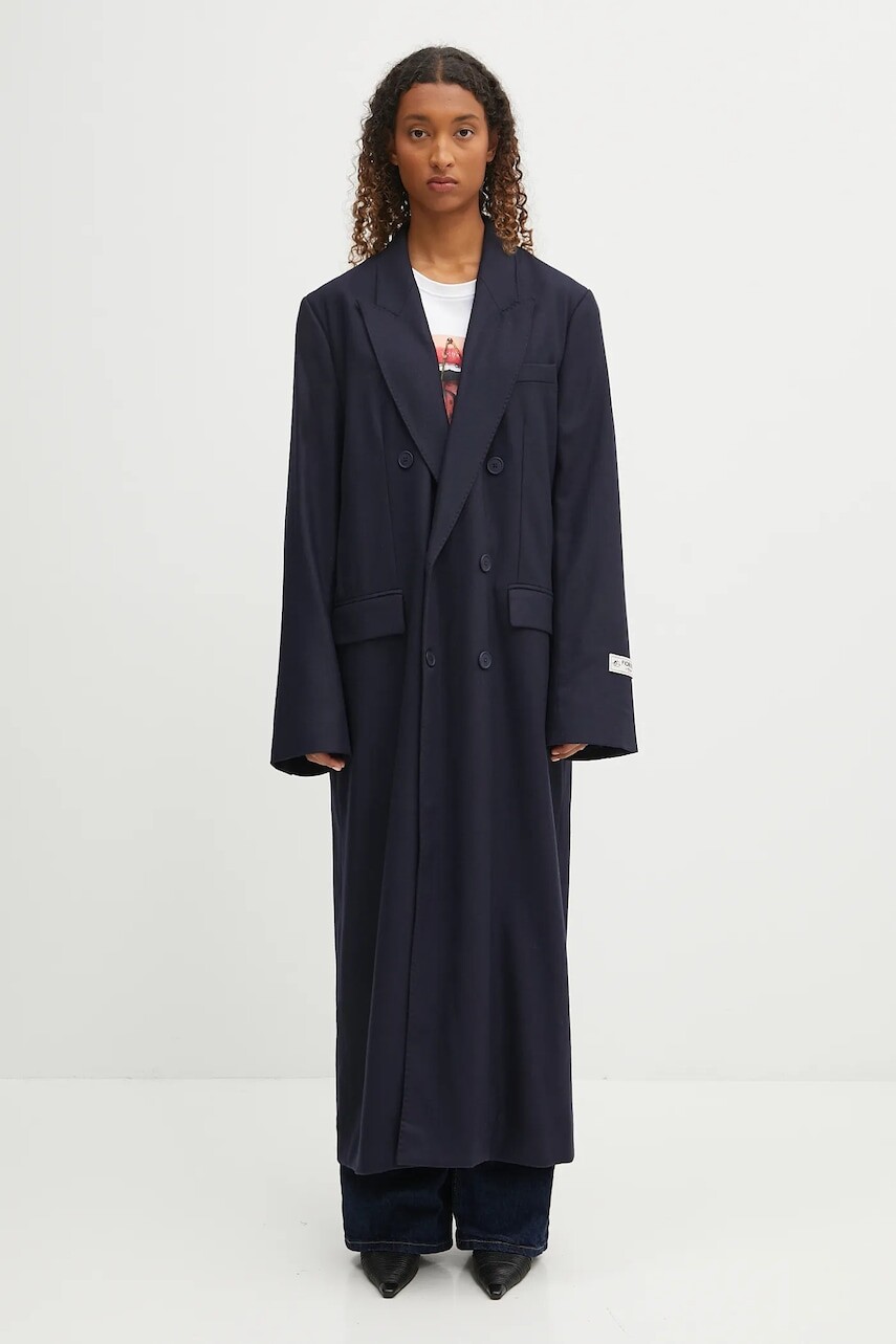 Vlnený kabát Fiorucci Light Wool Maxi tmavomodrá farba, W02FPOCO382WO01BL05