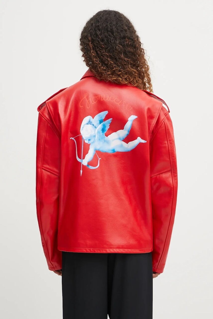Kožená bunda Fiorucci Cupid Print Red Leather Aviator červená farba, prechodná, W02FPLJA321LE01RD01