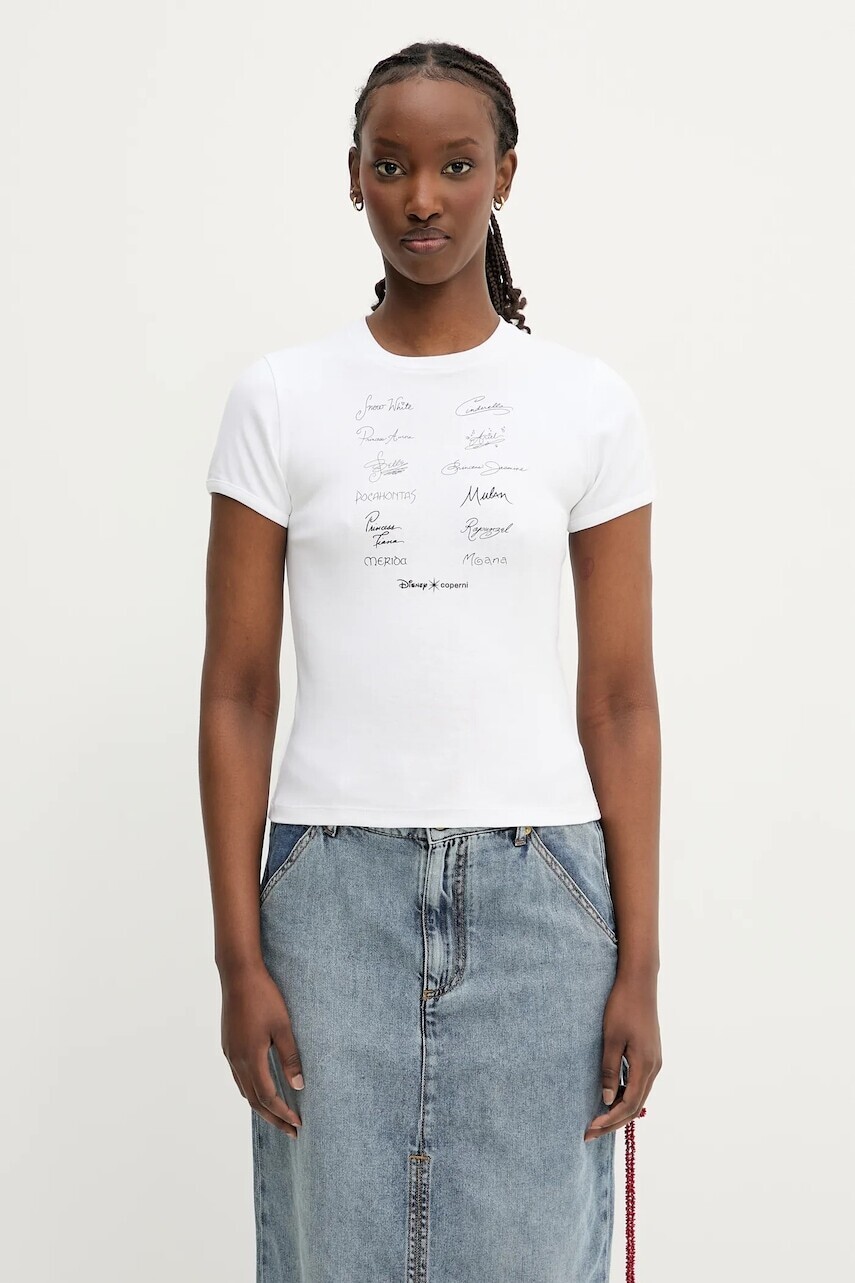 Bavlnené tričko Coperni x Disney Signatures Slim-Fit dámske, biela farba, DJS07F5037