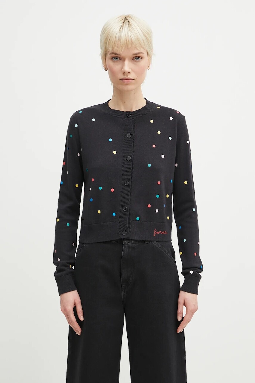 Vlnený kardigán Fiorucci Confetti Dot Print Logo dámsky, čierna farba, W02SPKCA337KN03BK01
