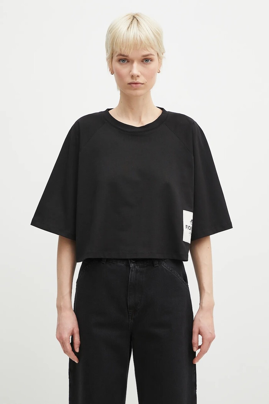 Bavlnené tričko Fiorucci Logo Label Cropped Padded dámske, čierna farba, U02SPTSH106CJ01BK01