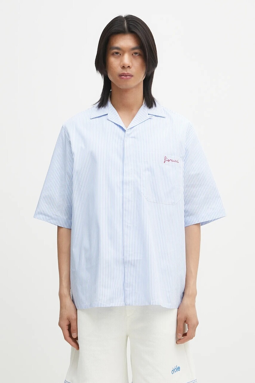 Bavlnená košeľa Fiorucci Striped Logo Bowling pánska, voľný strih, s klasickým golierom, M02SPTSS295CO01BL02
