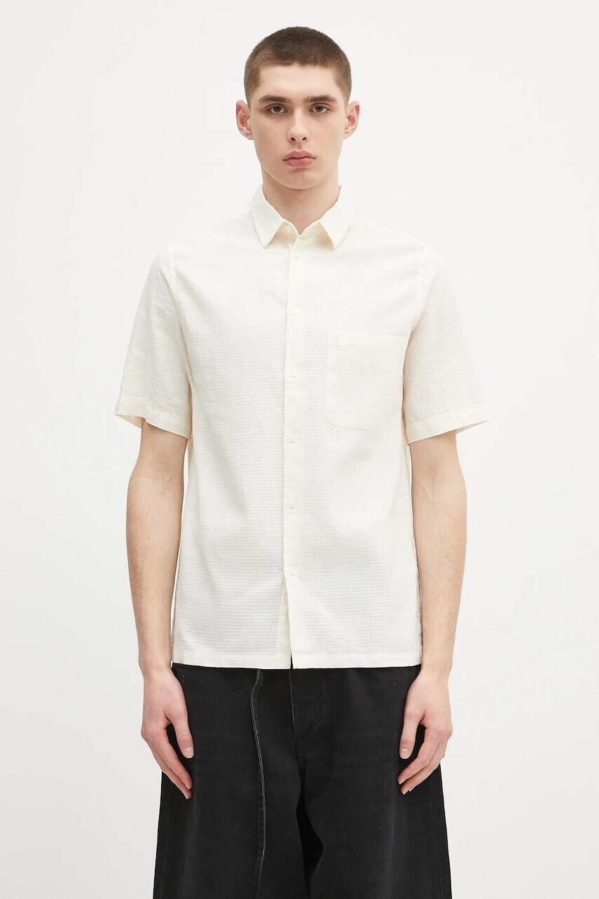 Ľanová košeľa Samsoe Samsoe Sataro béžová farba, regular, s klasickým golierom, M25100063