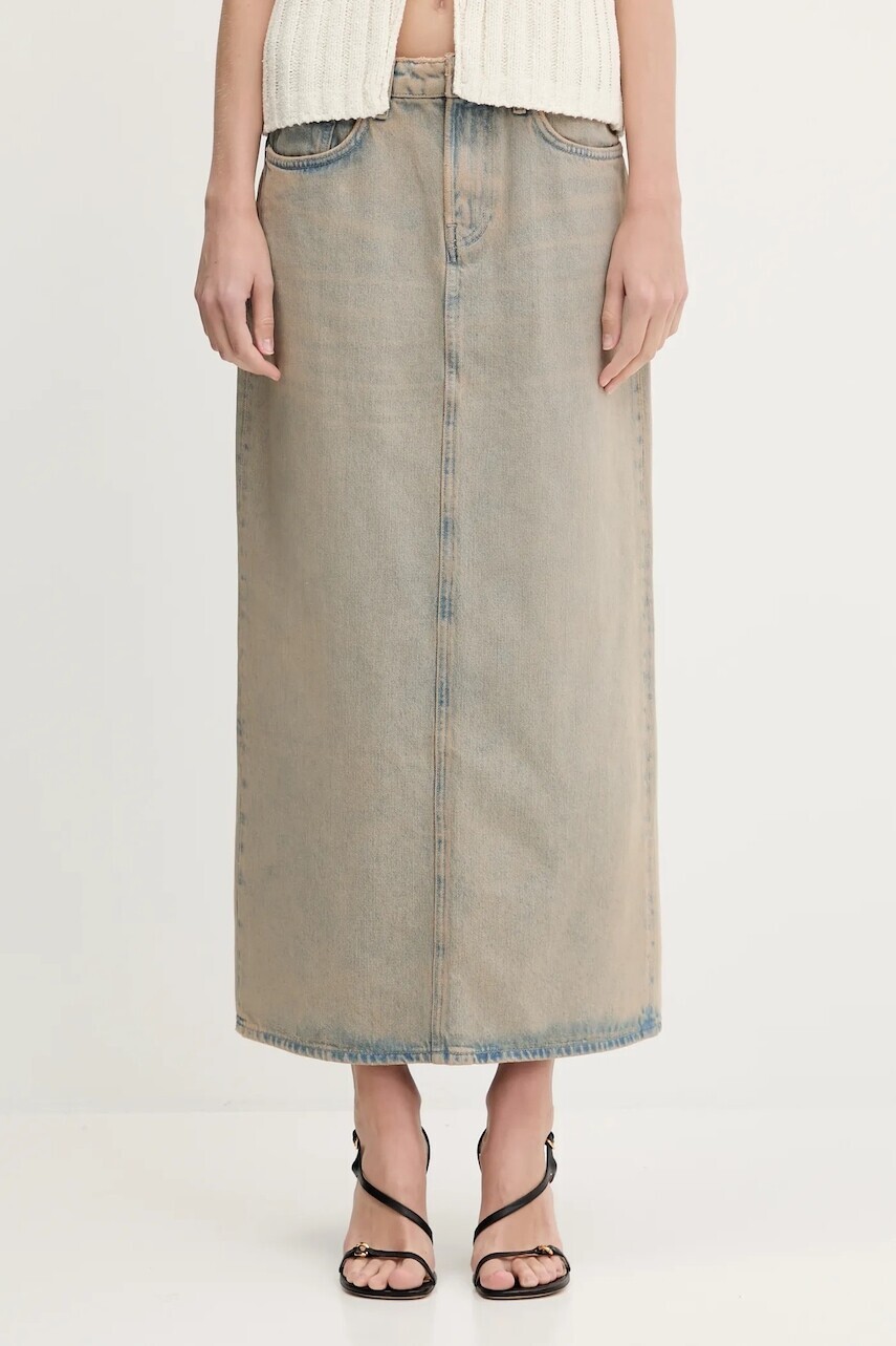 Rifľová sukňa Samsoe Samsoe Saelsie Long béžová farba, maxi, rovný strih, F25100166