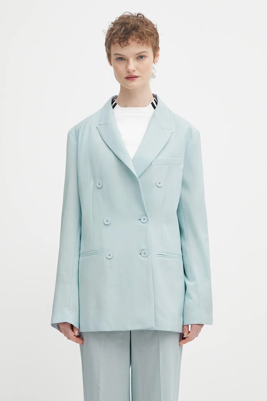 Vlnené sako Fiorucci Double Breasted dvojradové, jednofarebné, W02SPBDO059WO01BL02