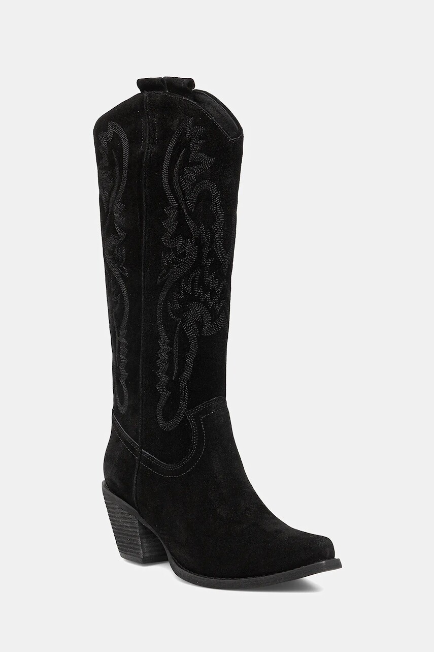 Semišové kovbojské topánky Jeffrey Campbell RANCHER-K čierna farba, na podpätku, 52236-L10