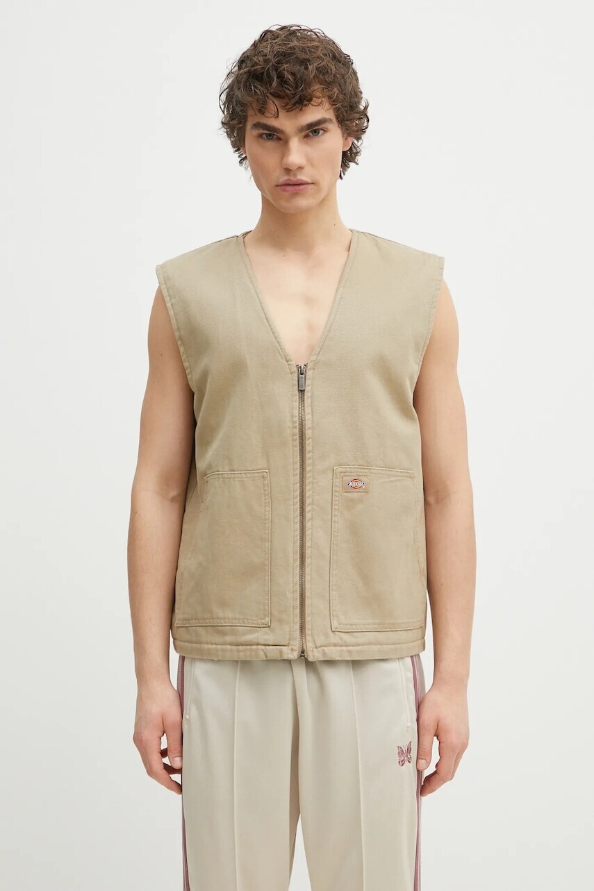 Bavlnená vesta bez rukávov Dickies Duck Canvas Summer Vest Sw Desert Sand pánska, béžová farba, prechodná, DK0A4YQKF021