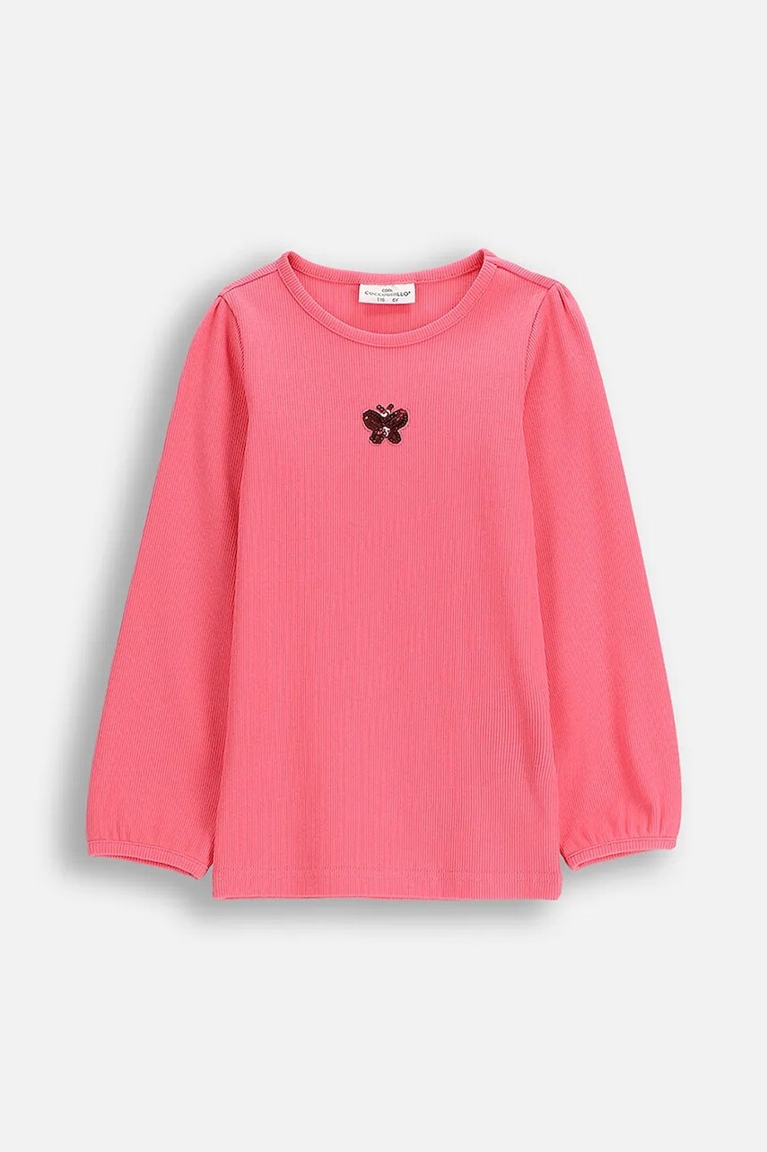 Detské bavlnené tričko s dlhým rukávom Coccodrillo ružová farba, RAVE GIRL KIDS
