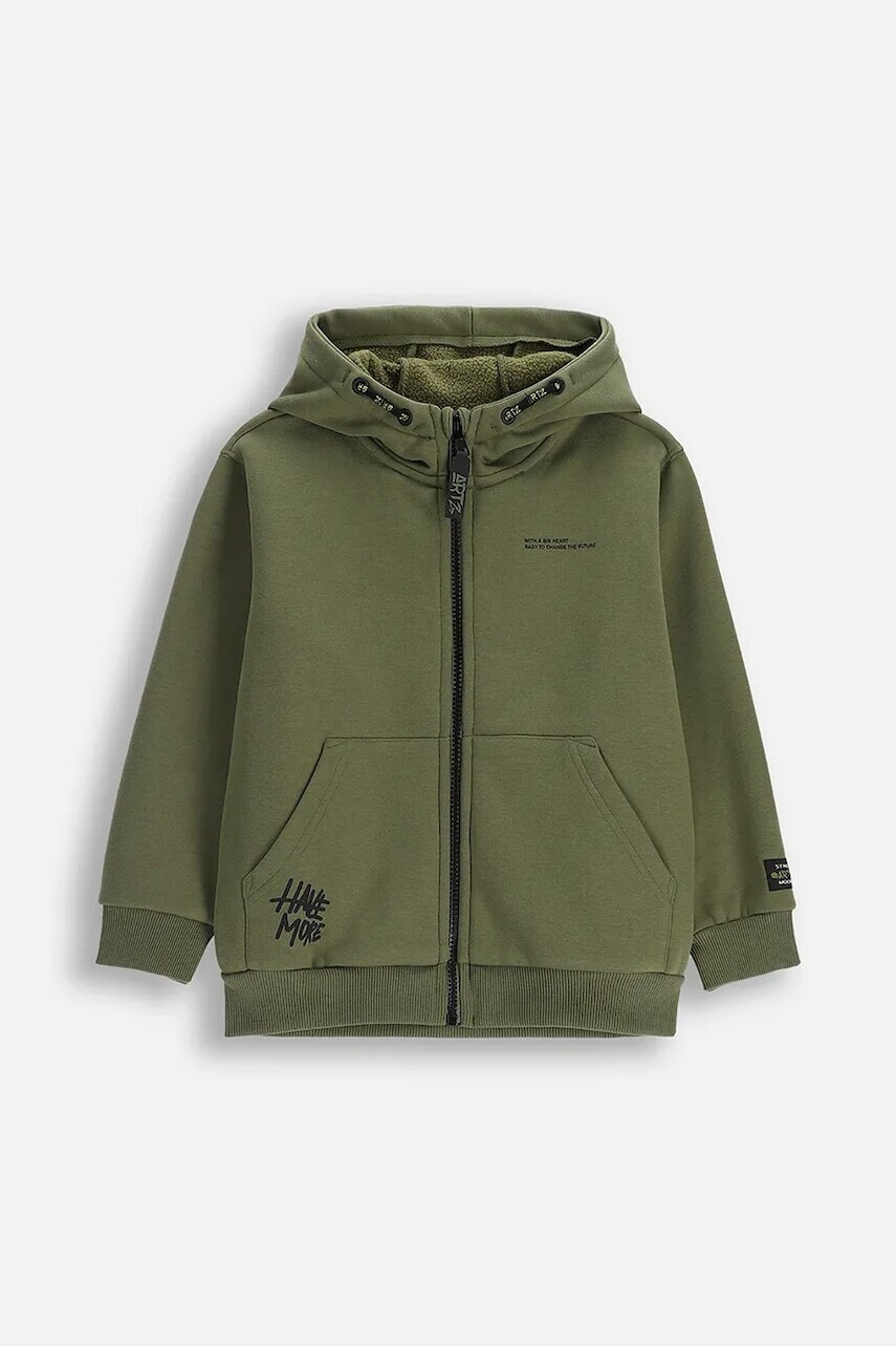 Detská mikina Coccodrillo zelená farba, s kapucňou, s potlačou, SPORTS BOY KIDS