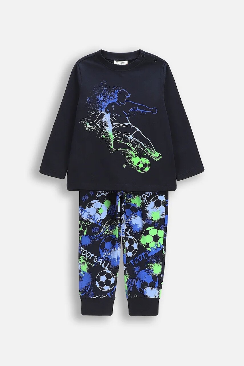 Detské bavlnené pyžamo Coccodrillo tmavomodrá farba, s potlačou, PYJAMAS