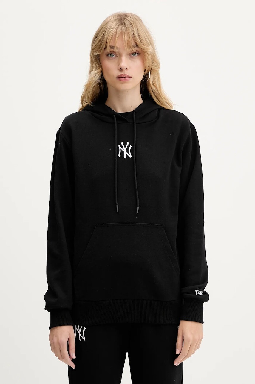Mikina New Era čierna farba, s kapucňou, s nášivkou, 60684415
