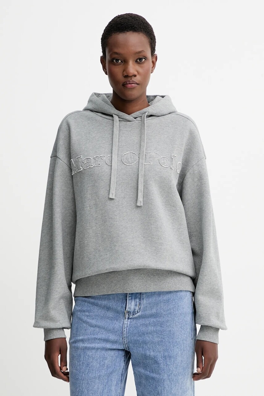 Bavlnená mikina Marc O'Polo šedá farba, s kapucňou, melanžová, 508403054089