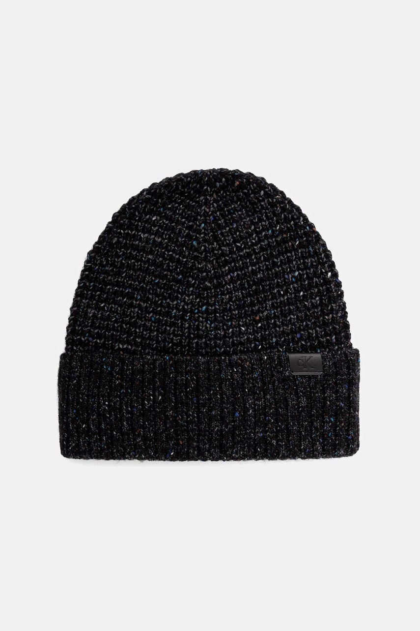 Čiapka s prímesou vlny Calvin Klein čierna farba, LV04D8024G