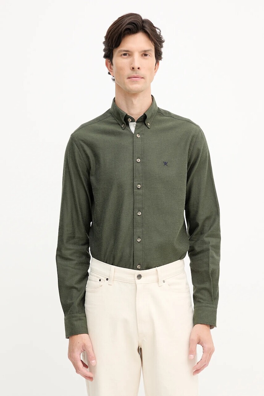 Bavlnená košeľa Hackett London zelená farba, slim, s golierom button-down, HM3010413
