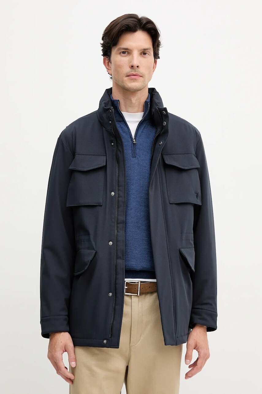 Bunda Trussardi tmavomodrá farba, prechodná, 8028M000011N