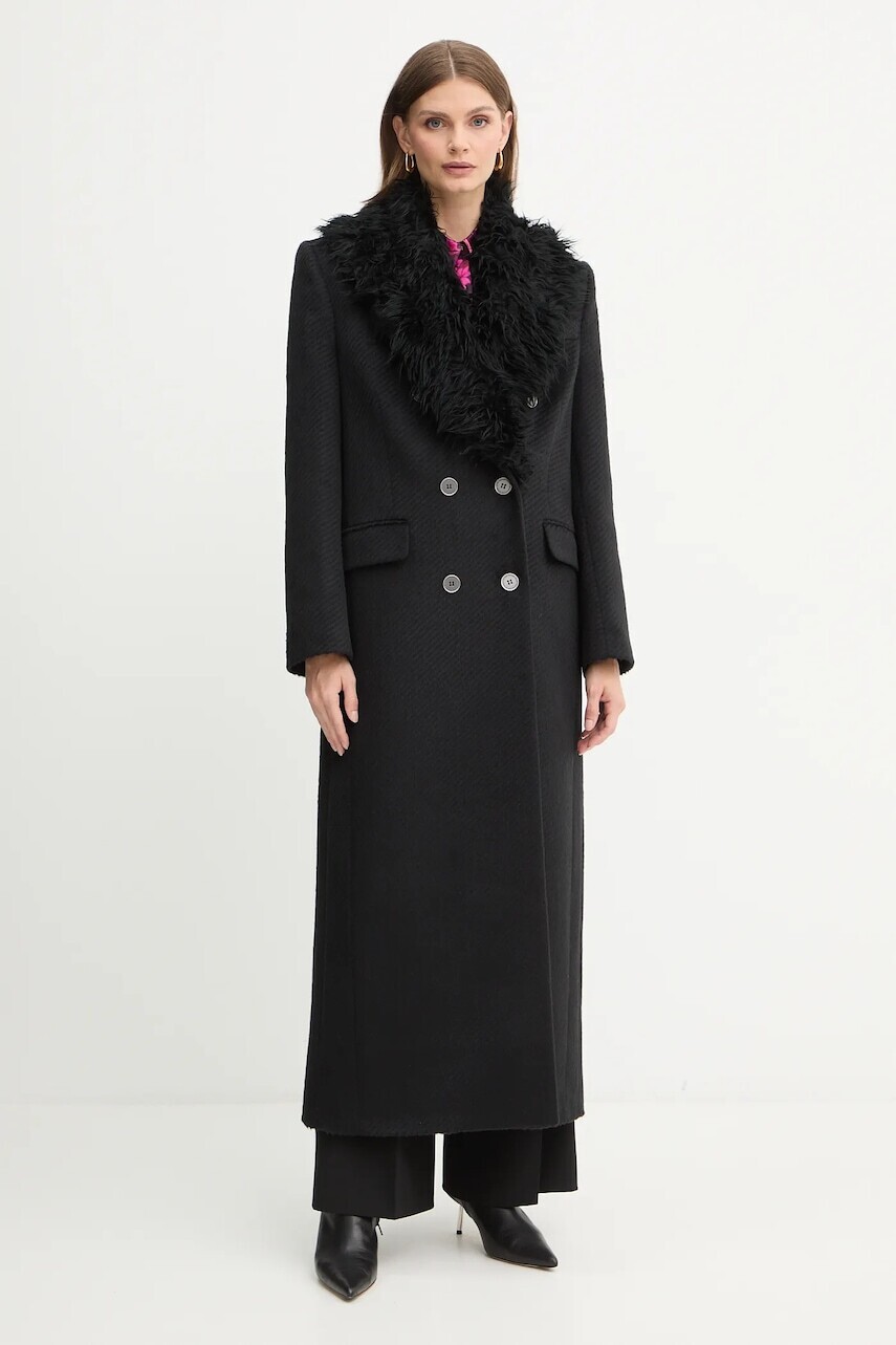 Kabát s prímesou vlny Versace Jeans Couture čierna farba, 79HAT418 N0342