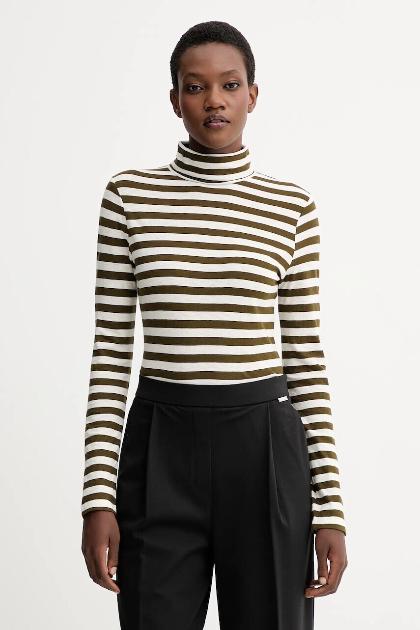 Bavlnené tričko s dlhým rukávom Marc O'Polo zelená farba, s rolákom, 5000007075