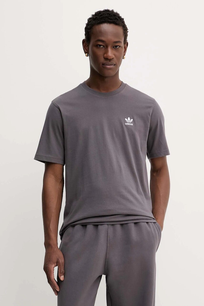 Bavlnené tričko adidas Originals Trefoil pánske, hnedá farba, s nášivkou, JV5936