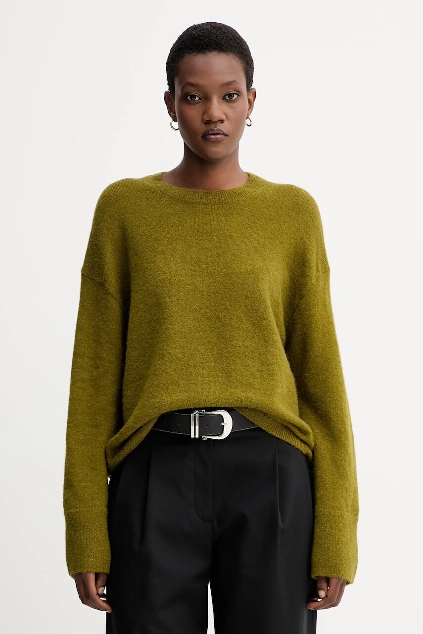 Sveter s prímesou vlny Marc O'Polo zelená farba, ľahký, 509607460179