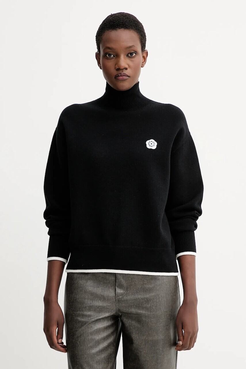 Sveter s prímesou vlny Kenzo čierna farba, s rolákom, FF62PU7183LF