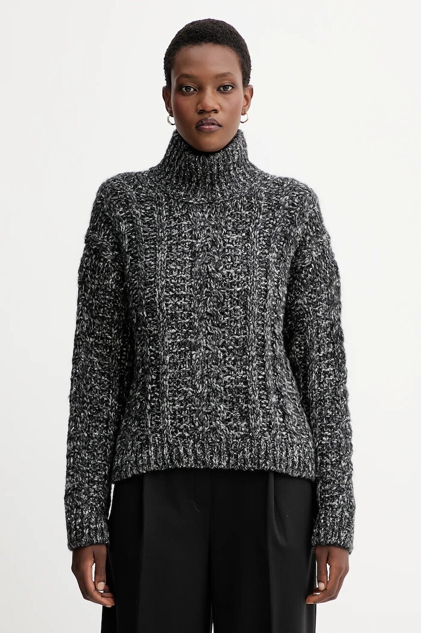 Sveter s prímesou vlny Marc O'Polo šedá farba, s rolákom, 509608560193