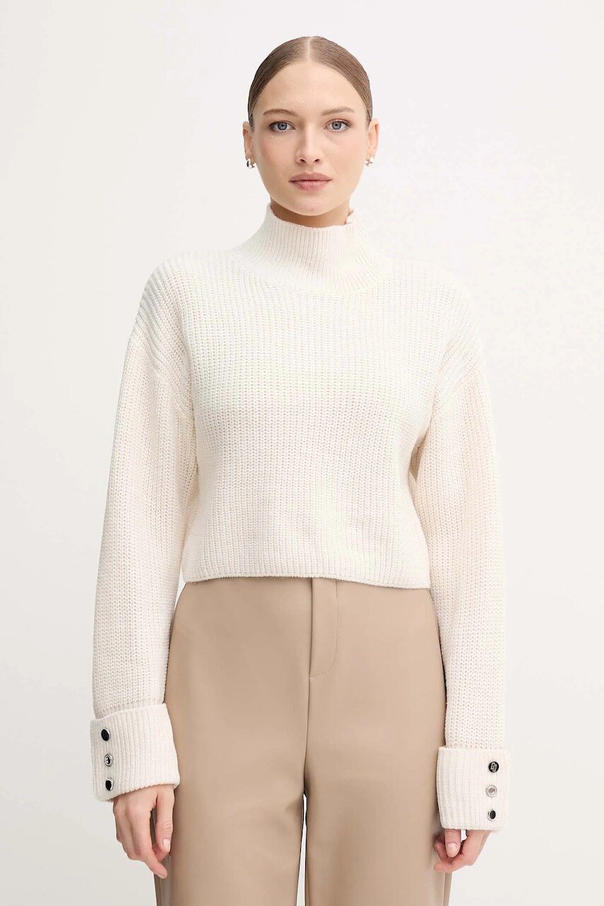 Sveter Gaudi béžová farba, teplý, s rolákom, 521BD53033