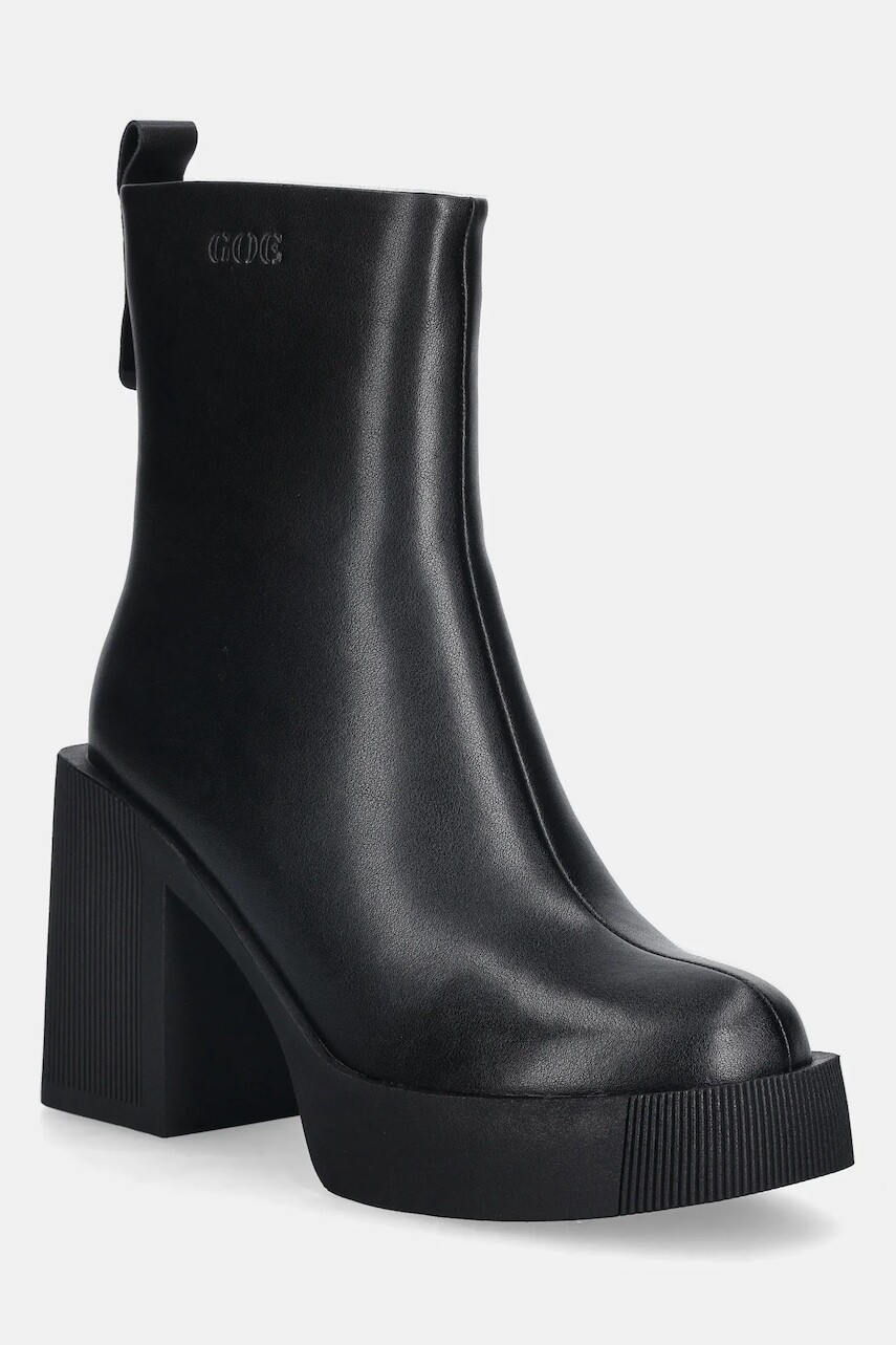 Kožené členkové topánky GOE čierna farba, na podpätku, SS2N4151 BLACK