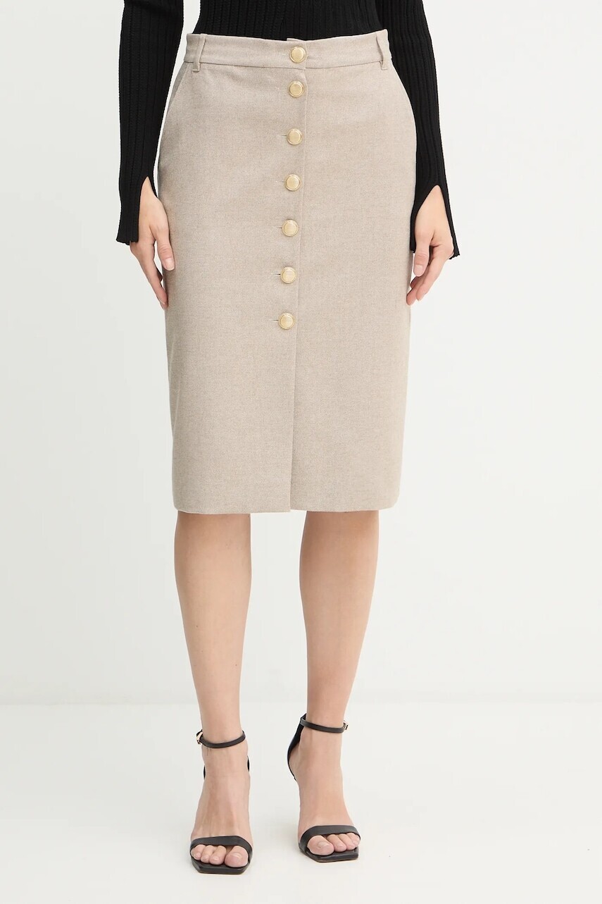 Sukňa s prímesou vlny Marella béžová farba, maxi, puzdrová, 2523106092200