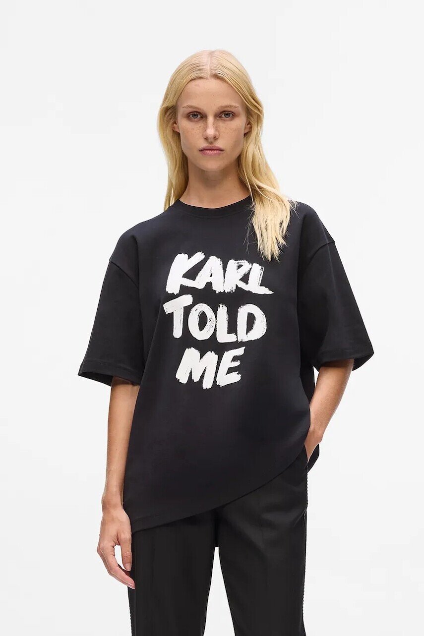 Bavlnené tričko Karl Lagerfeld Karl Lagerfeld x Paris Hilton dámske, čierna farba, A4W17101