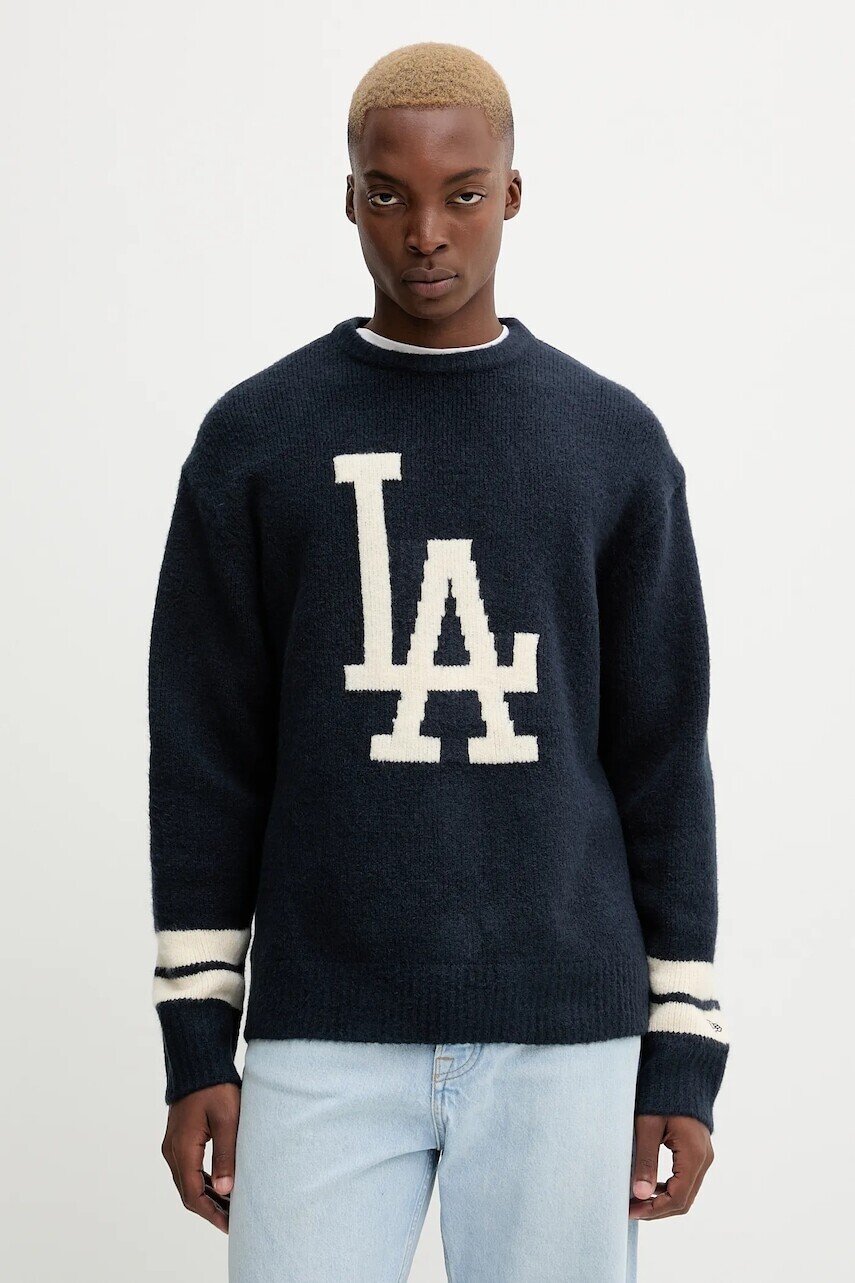 Sveter s prímesou vlny New Era tmavomodrá farba, 60684329