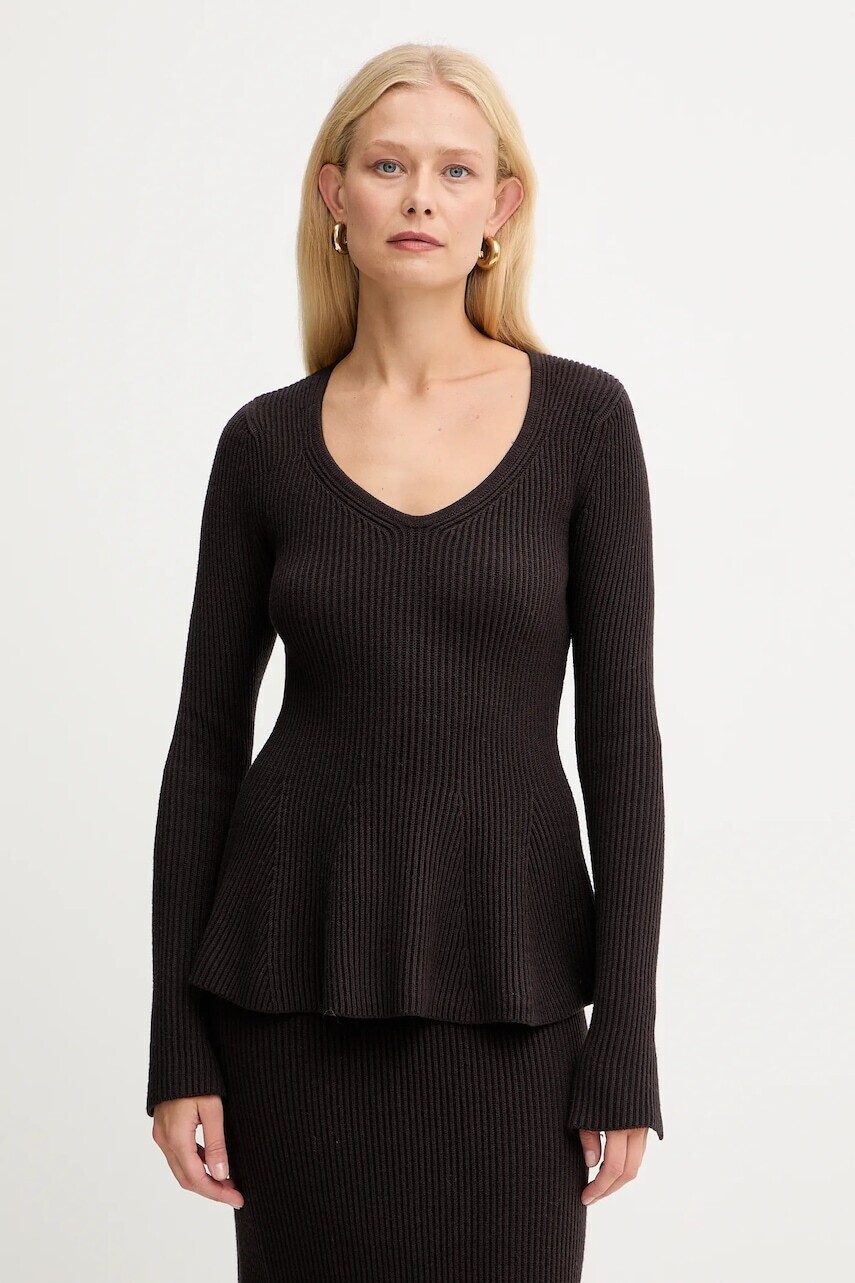 Sveter s prímesou vlny Twinset hnedá farba, teplý, 252TT3141