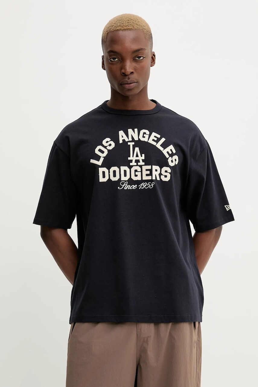 Bavlnené tričko New Era pánske, tmavomodrá farba, s nášivkou, 60684331