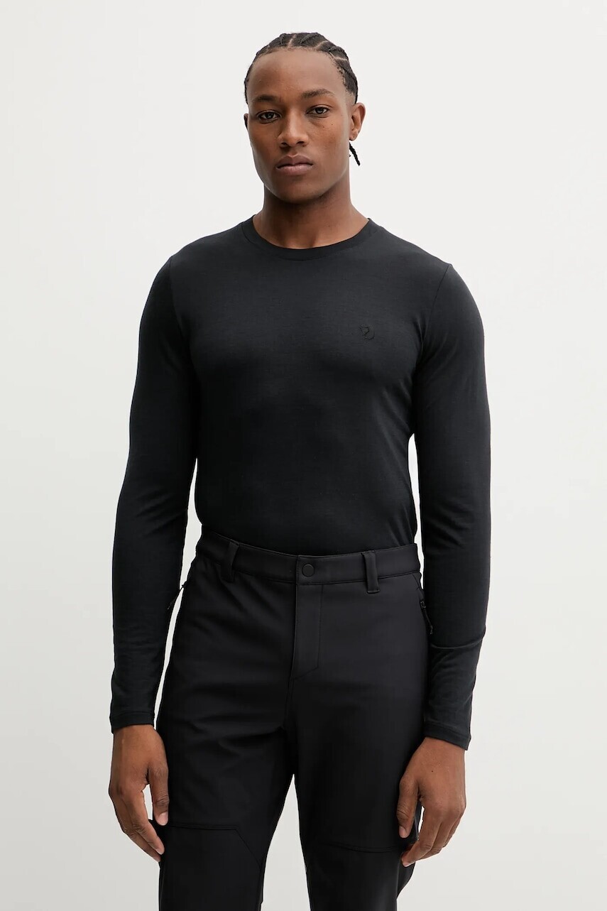 Športové tričko s dlhým rukávom Fjallraven Abisko čierna farba, jednofarebné, F87194-550