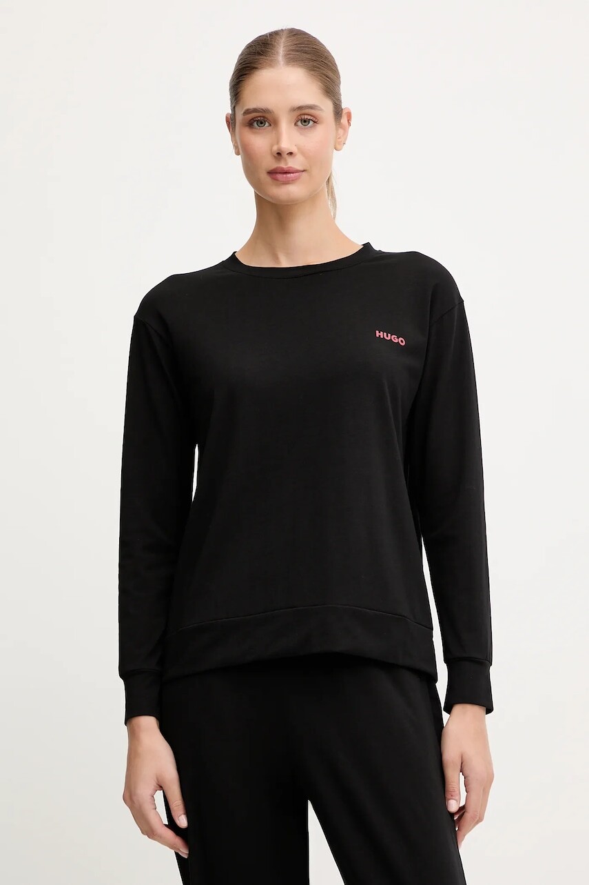 Tričko s dlhým rukávom HUGO čierna farba, 50555632