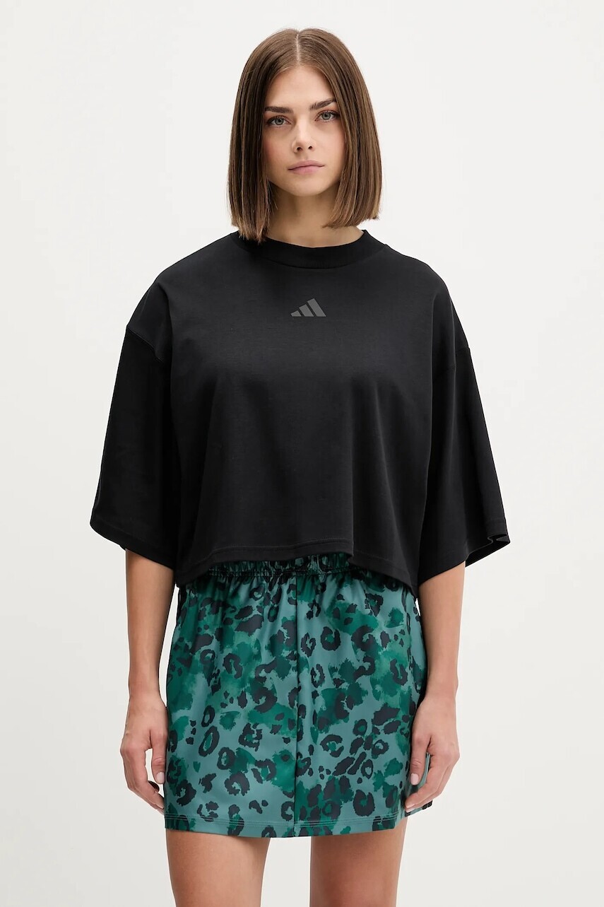 Bavlnené tričko adidas City Escape Loose dámske, čierna farba, JV7112