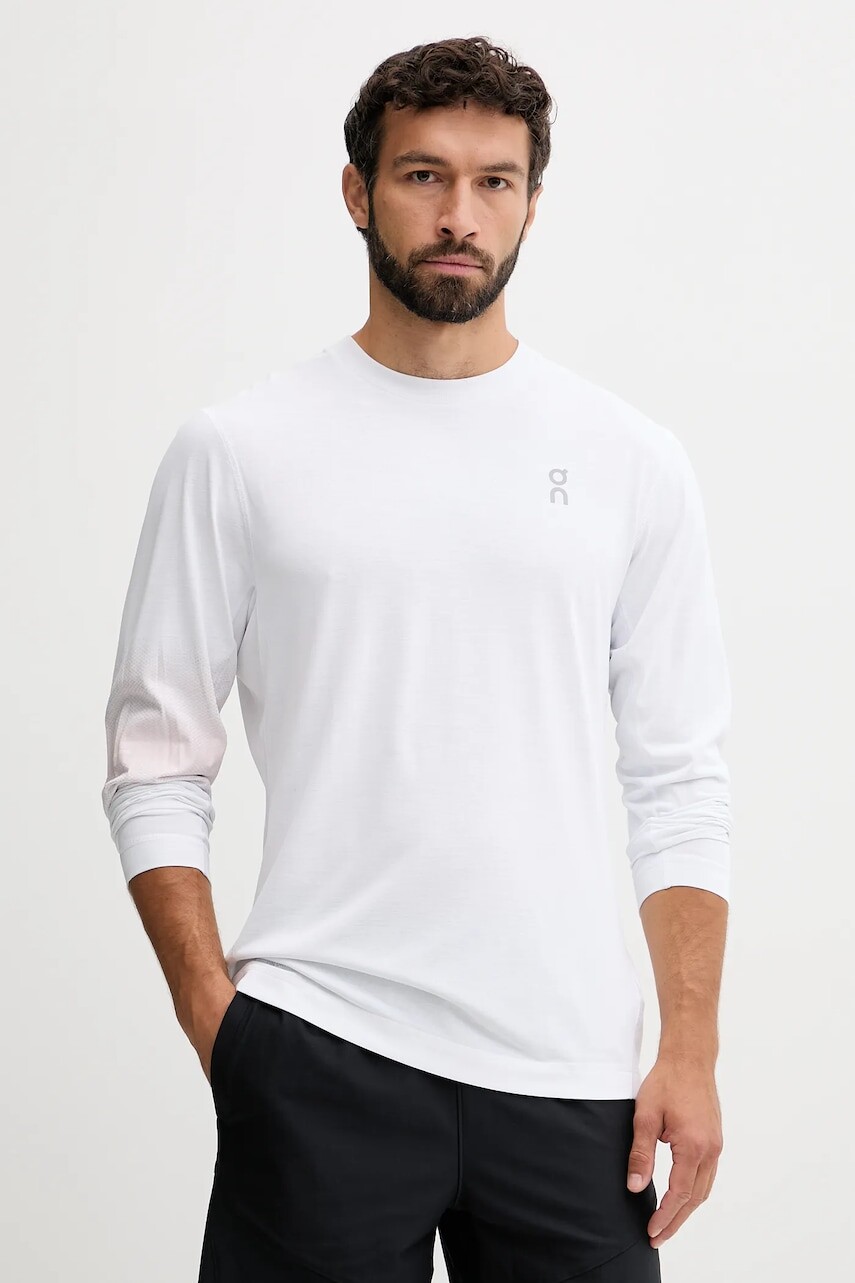 Tréningové tričko s dlhým rukávom ON running biela farba, s potlačou, 1MF30510069