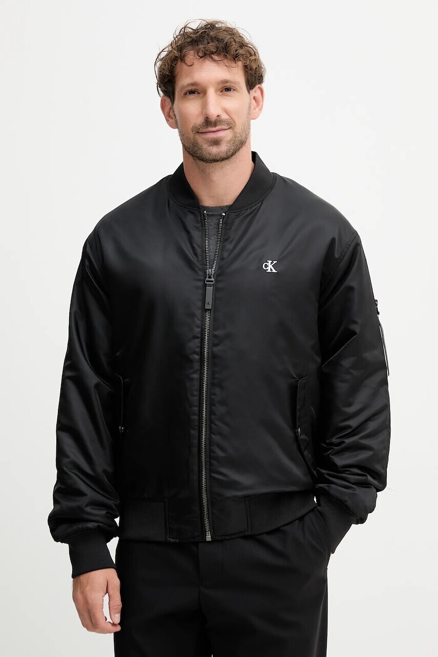 Bunda Calvin Klein Jeans čierna farba, prechodná, oversize, LV04RC526G