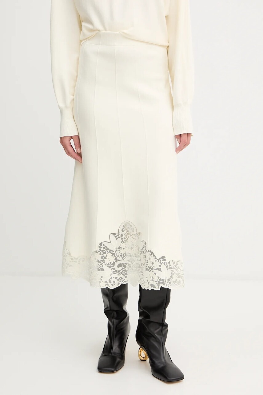 Sukňa Twinset béžová farba, midi, áčkový strih, 252TP3407