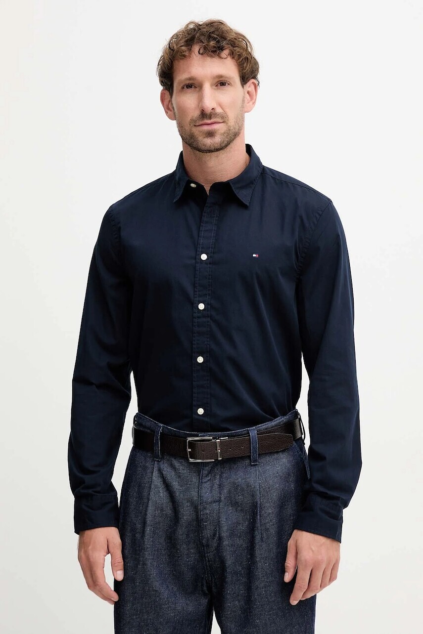Bavlnená košeľa Tommy Hilfiger tmavomodrá farba, slim, s klasickým golierom, MW0MW40460