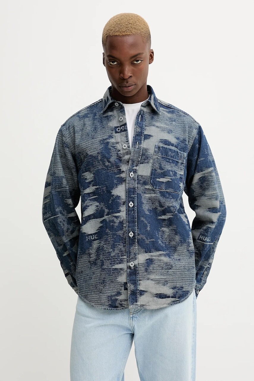 Rifľová košeľa Hugo Blue modrá farba, regular, s klasickým golierom, 50549794