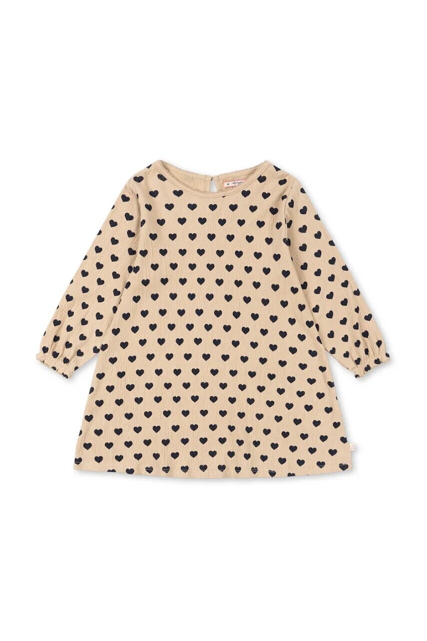 Detské bavlnené šaty Konges Sløjd CHLEO DRESS GOTS béžová farba, mini, áčkový strih, KS103751