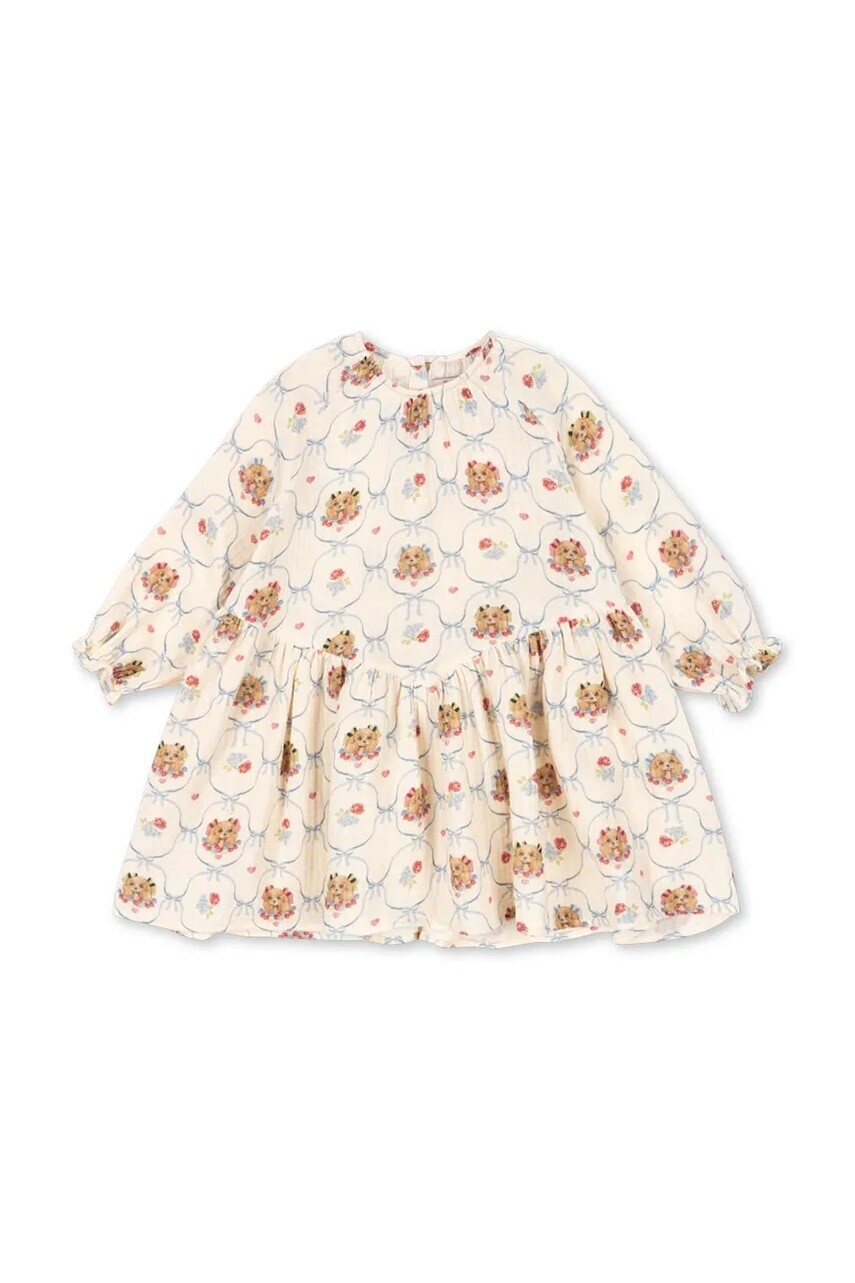 Detské bavlnené šaty Konges Sløjd COCO DRESS GOTS béžová farba, mini, áčkový strih, KS103758