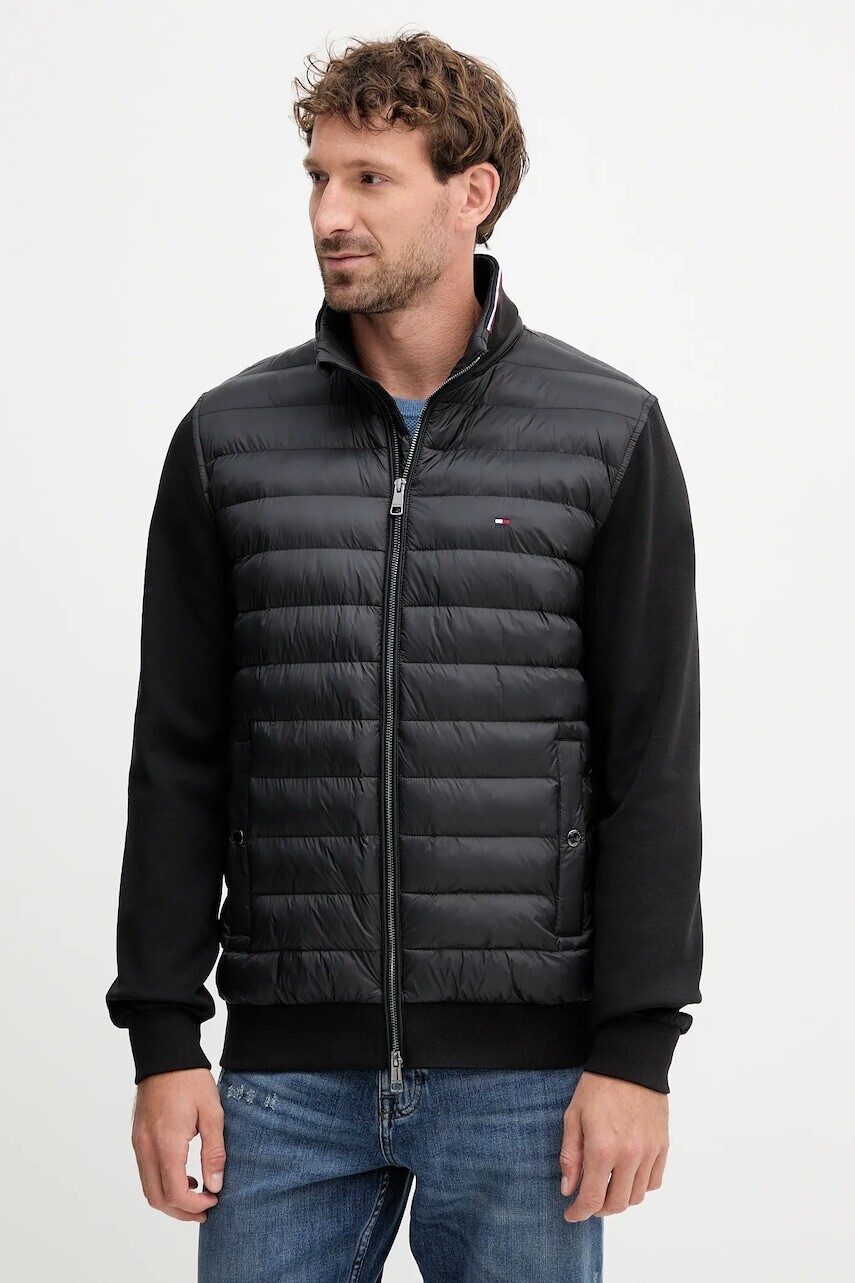 Bunda Tommy Hilfiger čierna farba, prechodná, MW0MW41329