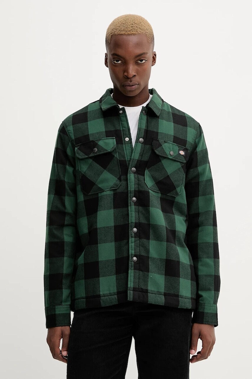 Košeľové sako Dickies zelená farba, prechodná, DK0A4XGR