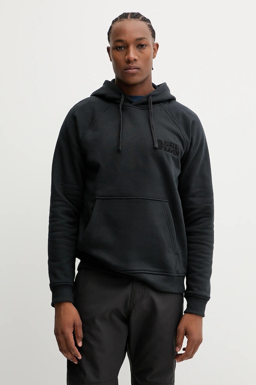 Outdoorová mikina Fjallraven Fjällräven Classic čierna farba, s kapucňou, jednofarebná, F12600231-550