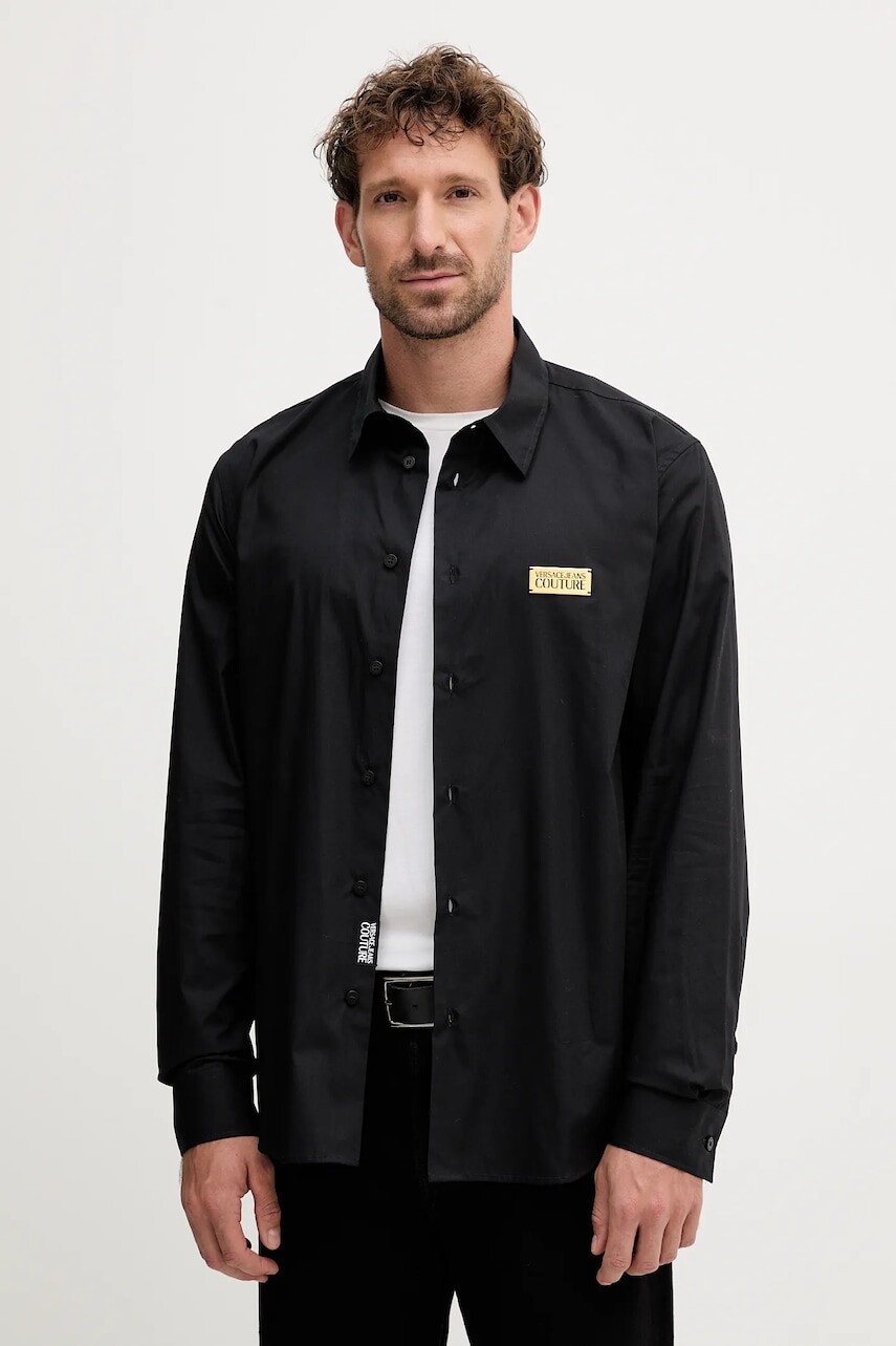 Bavlnená košeľa Versace Jeans Couture čierna farba, regular, s klasickým golierom, 79GALKR1 CN00K