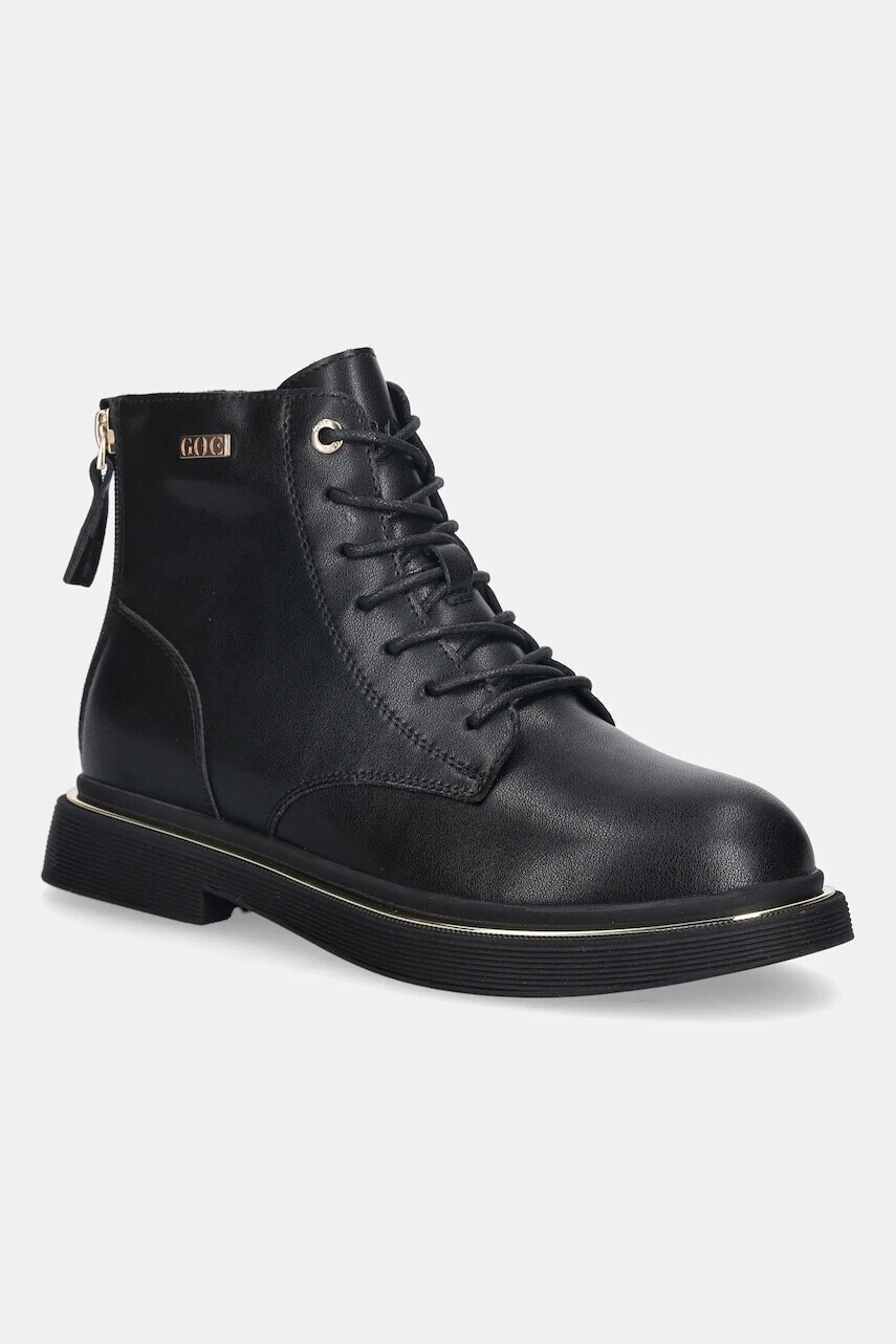 Kožené členkové topánky GOE SS2N4101 čierna farba, na plochom podpätku, jemne zateplené, SS2N4101 BLACK GOLD