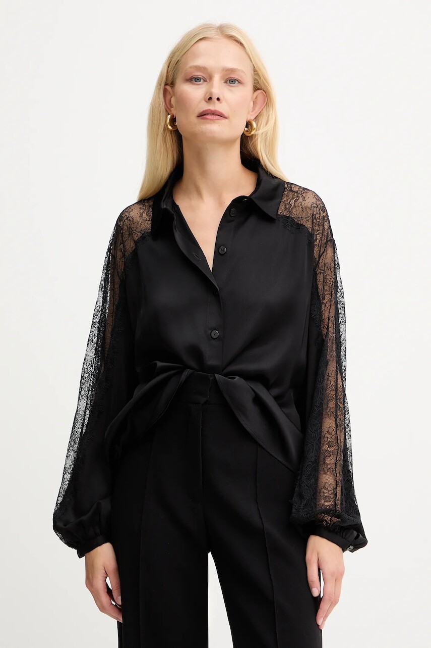 Košeľa Twinset čierna farba, voľný strih, s klasickým golierom, 252LL2TBB