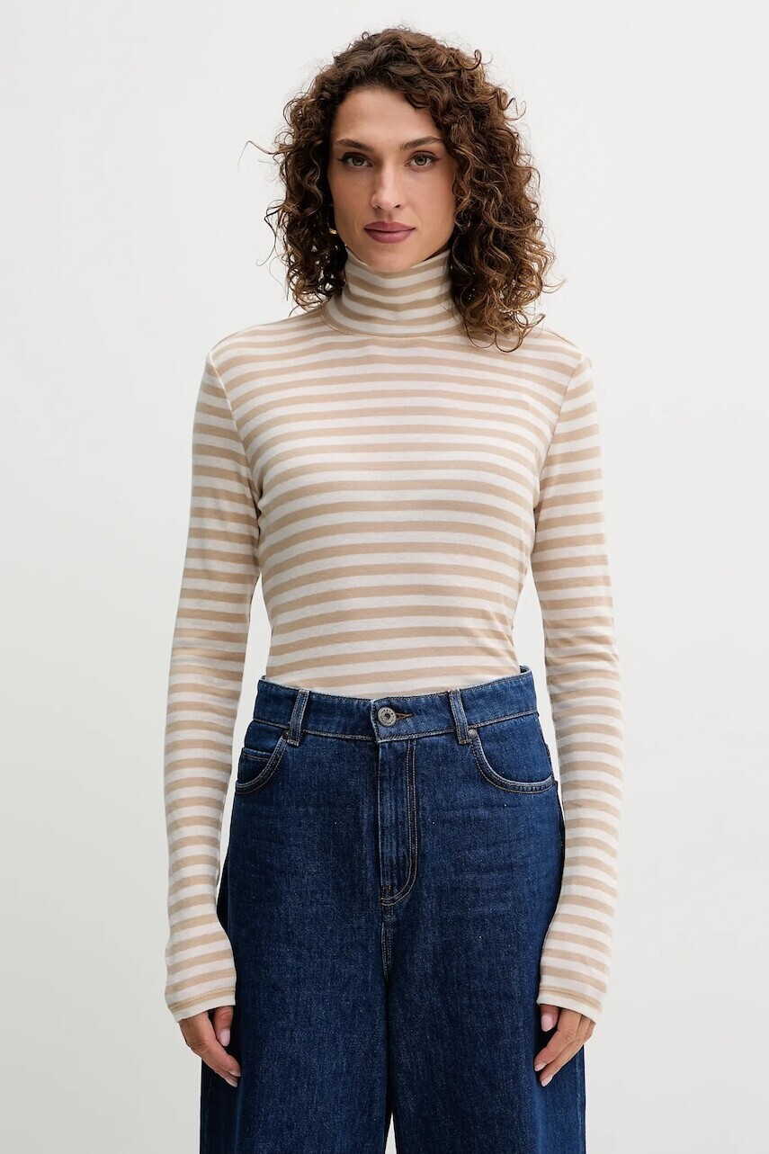 Tričko s dlhým rukávom s prímesou vlny MM BLASY béžová farba, s rolákom, 2526946028600