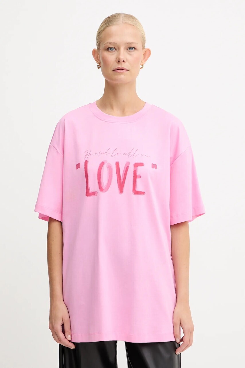 Bavlnené tričko Twinset dámske, ružová farba, 252AQ2120